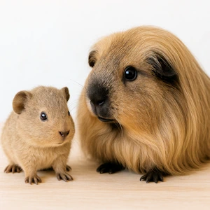 KI generiert Erwachsenes Meerschweinchen Farbe Agouti mit Sablezeichnung im Vergleich mit dem Jungtier